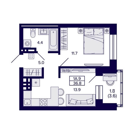 
  Продается 1-комн. квартира, 36.8 м², ЖК Сподвижники
. Фото 1.