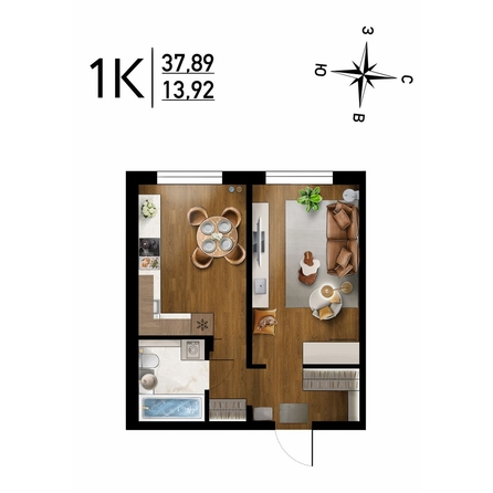 
  Продается 1-комн. квартира, 37.89 м², ЖК Радуга Сибири, дом 10
. Фото 1.