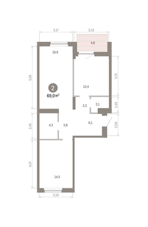 
  Продается 2-комн. квартира 69.03 м², в ЖК Пшеница, 6.1. Фото 2.