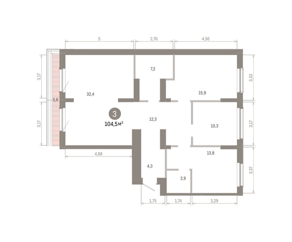 
  Продается 3-комн. квартира 104.51 м², в ЖК Пшеница, 6.1. Фото 1.