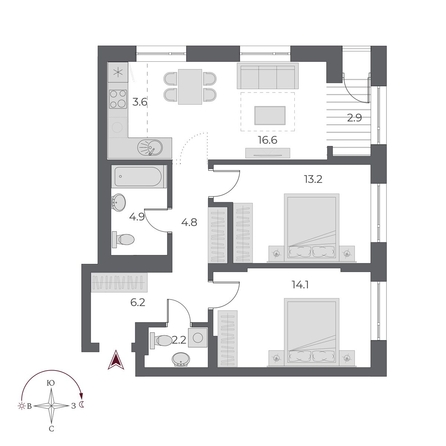 
  Продается 3-комн. квартира, 68.4 м², ЖК ОСКАР, дом 1
. Фото 4.
