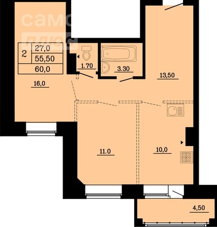 
   Продам 2-комнатную, 60 м², Малиновского, дом 16, корпус 1, этап 2

. Фото 3.