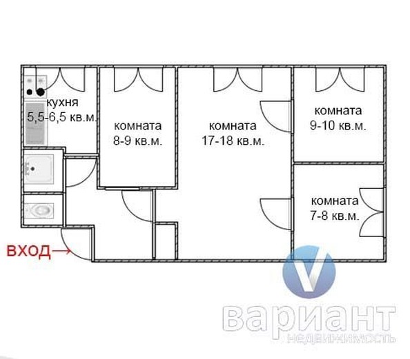 
   Продам 4-комнатную, 60 м², 50 лет ВЛКСМ ул, 5

. Фото 3.