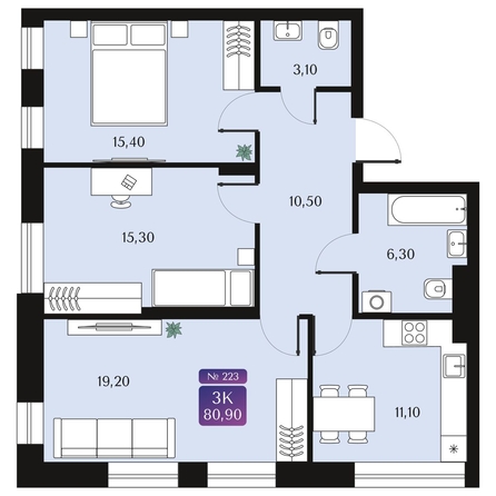 
  Продается 3-комн. квартира, 80.9 м², ЖК Северное Сияние Премиум
. Фото 1.