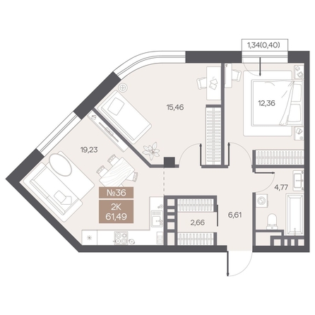 
  Продается 2-комн. квартира 61.49 м², в ЖК ЦЕНТР-ПАРК на Волочаевской. Фото 1.
