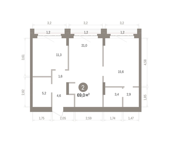 
  Продается 2-комн. квартира 69.04 м², в ЖК Кварталы Драверта, дом 5. Фото 1.
