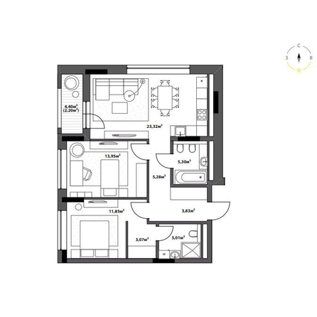 
  Продается 2-комн. квартира 73.81 м², в ЖК Северное Сияние Бизнес. Фото 2.