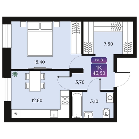 
  Продается 1-комн. квартира 46.5 м², в ЖК Северное Сияние Премиум. Фото 2.