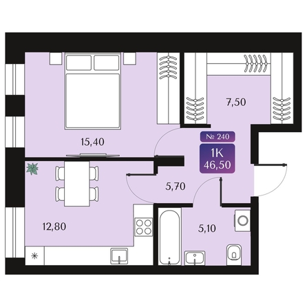 
  Продается 1-комн. квартира 46.5 м², в ЖК Северное Сияние Премиум. Фото 2.