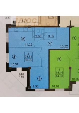
   Продам 2-комнатную, 55.4 м², Архитекторов ул, 8

. Фото 16.