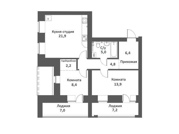 
   Продам 2-комнатную, 63 м², Василия Кандинского, 9/1

. Фото 23.