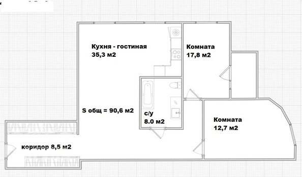 
  Продается 3-комн. квартира, 90.6 м², Киевская ул, д. 15
. Фото 10.