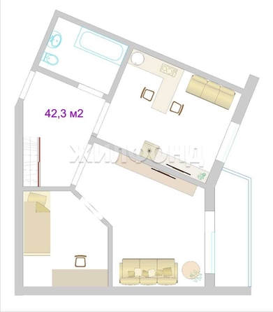 
  Продается 1-комн. квартира, 42.3 м², Герасименко ул, д. 3/16
. Фото 12.