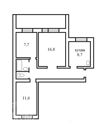 
  Продается 3-комн. квартира 59 м². Фото 1.