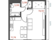 Салют: Планировка 1-комн 39,01, 39,36 м²