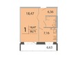 Южные Ворота, Грачёва дом 4а: Планировка однокомнатной квартиры 38,71 кв.м