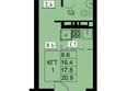 Зеленые кварталы, 3 оч, корпус 4: Планировка 1-комн 17,8 м²