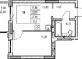 Автограф: Планировка 1-комн 33,7 м²