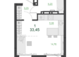Дивные Дали, 2 очередь: Планировка 1-комн 32,1, 33,45 м²