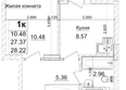 Чернышевский, корп 3.3: Планировка 1-комн 27,37 м²