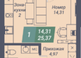 Voroshilov (Ворошилов): Планировка Студия 25,37 м²