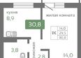 Кедр, дом 2: Планировка 1-комн 30,8 м²