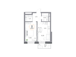 Продается 2-комнатная квартира ЖК Юдинский, дом 1.5, 44.69  м&sup2;, 6372794 рублей
