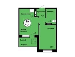 Продается 2-комнатная квартира ЖК Тихие зори, дом Стрелка, корпус 1, 41.7  м², 5566950 рублей
