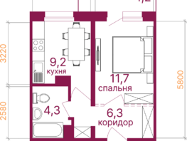 Продается 1-комнатная квартира ЖК Видный-3, блок-секция 4, 36.5  м&sup2;, 6821500 рублей