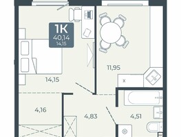 Продается 1-комнатная квартира ЖК Дом в Мичуринском, корпус 2.3, 40.14 м², 4342160 рублей