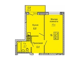 Продается 1-комнатная квартира ЖК Новые Матрешки, дом 2 б/с 4, 36  м², 3852000 рублей