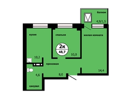 Продается 2-комнатная квартира ЖК Тихие зори, дом Панорама корпус 1, 48.1  м², 6685900 рублей
