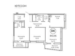 Продается 3-комнатная квартира ЮТССОН, корпус 2, 80.06 м², 6725040 рублей