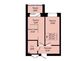 Продается 2-комнатная квартира ЖК Бердские кварталы, дом 3.1, 37.2 м², 3400000 рублей