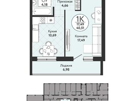 Продается 1-комнатная квартира ЖК Одоевский, дом 4, 40.51  м², 4389900 рублей