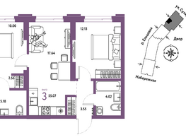 Продается 3-комнатная квартира ЖК Страна.Береговая, 55.85  м&sup2;, 13011765 рублей