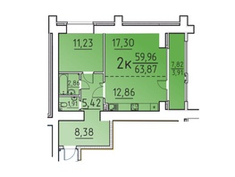 Продается 2-комнатная квартира МАЯК, дом 30, 63.87 м², 4598640 рублей