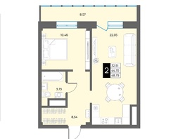 Продается 2-комнатная квартира ЖК Дом на Светлова, 48.79  м&sup2;, 6342700 рублей