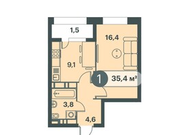 Продается 1-комнатная квартира ЖК Три Клёна, дом 1, 35.4  м&sup2;, 7000000 рублей