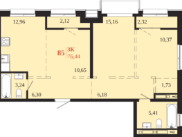 Продается 3-комнатная квартира ЖК 1661, 76.44  м&sup2;, 16319940 рублей
