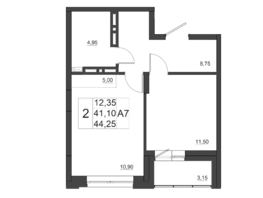 Продается 2-комнатная квартира ЖК Дивные Дали, дом 1, 44.25  м², 5000250 рублей