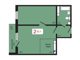 Продается 2-комнатная квартира ЖК КБС. Берег, дом 5 строение 1, 52.1  м², 6668800 рублей