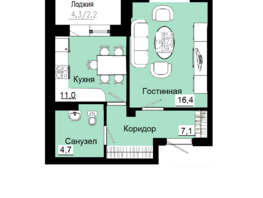 Продается 1-комнатная квартира ЖК Emotion (Эмоушн), 41.4  м², 6520500 рублей