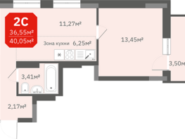 Продается 2-комнатная квартира ЖК Гвардия, 36.55  м², 5226650 рублей