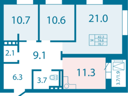 Продается 3-комнатная квартира ЖК Олимп, дом 1, 76.7  м², 8430000 рублей