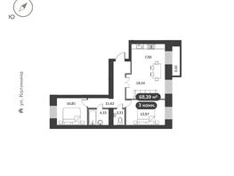 Продается 3-комнатная квартира ЖК Времена, 1 этап, 70.16  м&sup2;, 9300000 рублей