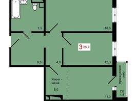 Продается 3-комнатная квартира ЖК КБС. Берег, дом 7 строение 1, 65.7  м&sup2;, 8692000 рублей