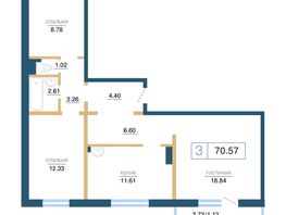 Продается 3-комнатная квартира ЖК Иннокентьевский, дом 2, 70.57  м², 9300000 рублей