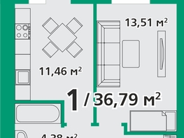 Продается 1-комнатная квартира ЖК Белая полоса, 37.1  м², 4839769 рублей