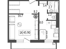 Продается 1-комнатная квартира ЖК Мичурино, дом 2 строение 1, 45.9  м², 4483300 рублей